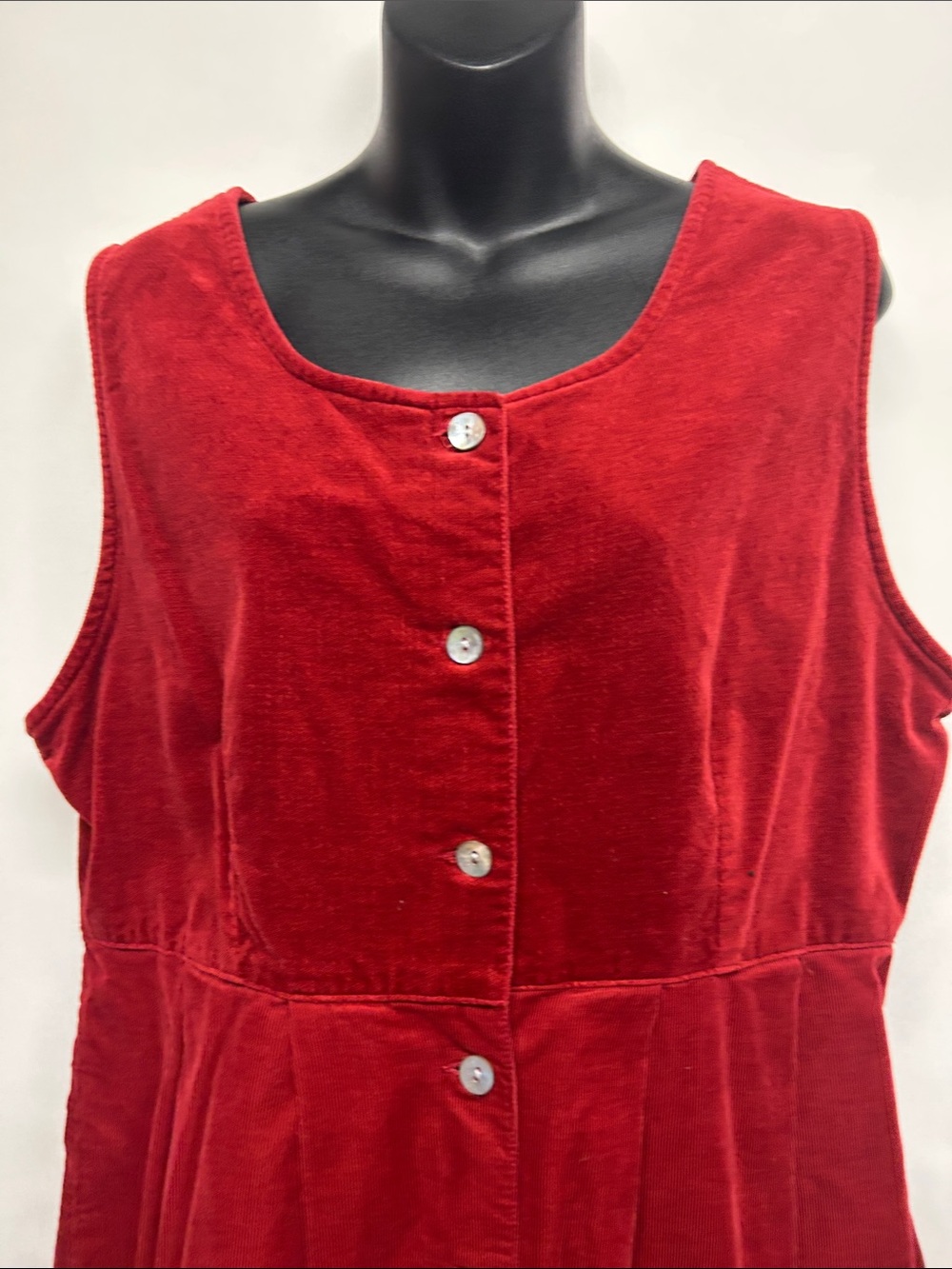 Woolrich Women's Red 100%Cotton Corduroy Dress Button Detail View 3